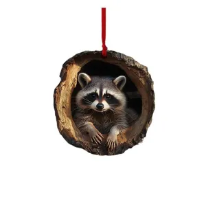 Realistischer Waschbär-Acrylschmuck mit 3D-Baumlocheffekt für den Weihnachtsbaumschmuck