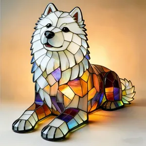 Luce Notturna LED Cane Samiedo Statua Animale Artistica Artigianato Resina Decorazione Scrivania Stile Vetro Colorato Mosaico Cane Regalo