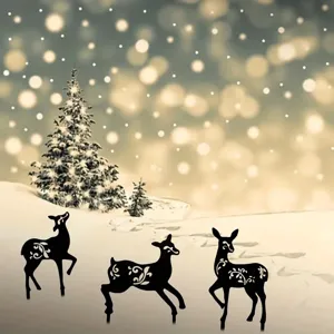 Dekorative Weihnachts-Gartenstecker Hirsch-Silhouetten 3er Set in verschneiter Landschaft