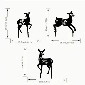 3er-Set dekorative Gartenstecker Hirsch mit floralem Silhouetten-Design und präzisen Maßen