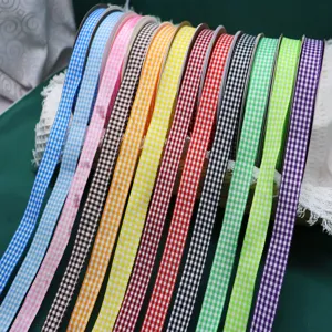 Colorful plaid ribbon for DIY crafts, gift box packaging, cake and flower decoration details