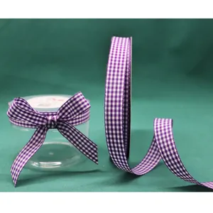 Purple gingham plaid fabric ribbon for gift wrapping, crafts, and decorative DIY bows.