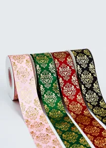 4cm gold stamping satin ribbon for gift wrapping, flower bouquet decoration and DIY crafts.