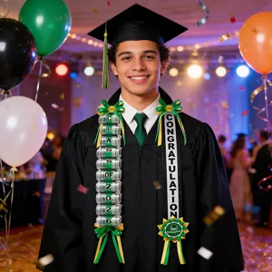 Decoración de fiesta de graduación cinta verde blanca banda accesorios ceremonia festiva