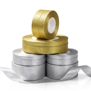 Ruban Scintillant Métallique Rouleau Pour Emballage Cadeau Gâteau Cuisson Fête Artisanat Décoration Or Et Argent Ruban Polyester