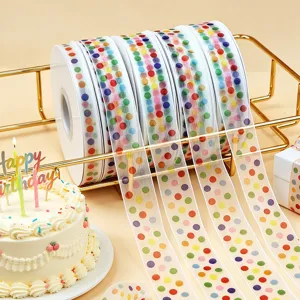 Colorful polka dot organza ribbon 2.5cm mesh ribbon for DIY gift wrapping and decoration.