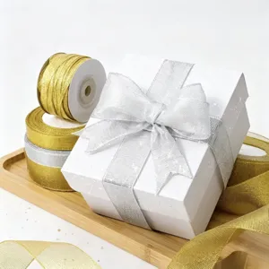 Rubans métalliques or et argent ruban d'emballage cadeau pour fête décoration