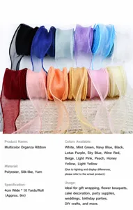 4cm colorful organza sheer ribbon rolls for gift wrapping, floral packaging, and wedding decor.