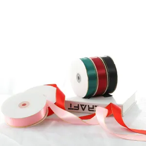 2.5cm double gold edge satin ribbon rolls for gift wrapping, flower bouquets and craft decoration.