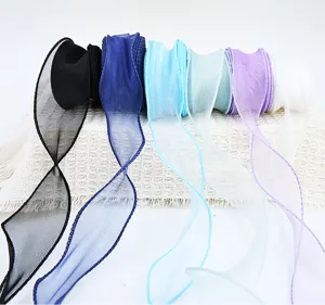 Colorful organza ribbon sheer wave edge ribbon for floral wrapping gift packaging craft 4cm