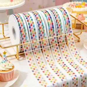 Colorful polka dot organza ribbon 2.5cm mesh ribbon for DIY crafts gift wrapping decor.