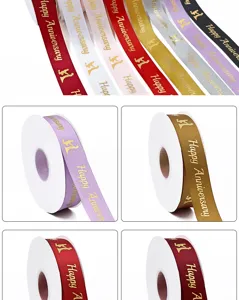 Nastro Happy Anniversary in poliestere da 2,5 cm per confezioni regalo e decorazioni.