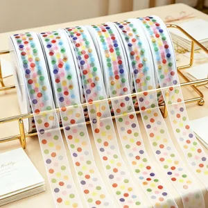 Wholesale colorful polka dot organza ribbon 2.5cm sheer mesh decorative DIY craft tape.