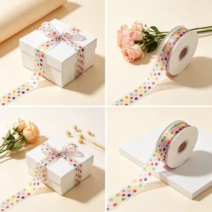 Colorful polka dot organza ribbon 2.5cm sheer mesh ribbon for gift wrapping and DIY crafts.