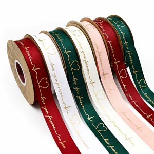 Valentine Day Grosgrain Ribbon Gold Stamping Letter Printed Decorative Ribbon For Gift Box Cake Packaging Craft Ribbon