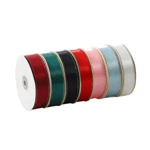 2.5cm Double Gold Edge Satin Ribbon for Gift Wrapping, Flower Bouquets and DIY Bows Craft