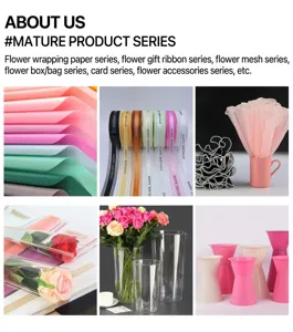 Floral wrapping paper ribbon mesh bouquet packaging material set for flower decoration design.