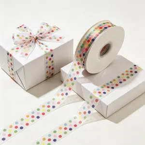 Colorful polka dot organza ribbon 2.5cm mesh gift wrapping DIY decorative material.