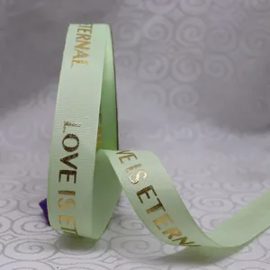Green Grosgrain Ribbon Gold Foil Stamped Love Is Eternal Decorative Ribbon For Gift Packaging