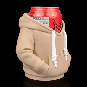 Kreativer beiger Getränkedosenhalter in Hoodie-Form für Softdrinks und Bier, Schreibtisch-Accessoire