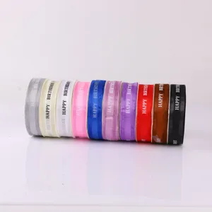 2.5cm colorful happy birthday printed ribbon roll for gift wrapping and party decor.