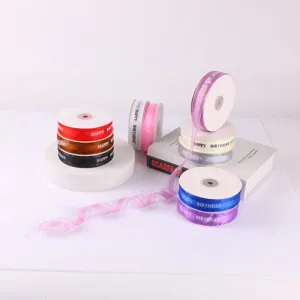 2.5cm Happy Birthday printed ribbon satin fabric gift wrapping decoration cake ribbon roll