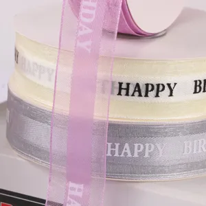2.5cm Happy Birthday printed ribbon fabric gift wrapping decorative satin ribbon