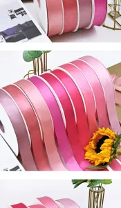Cintas de raso rosa de 2.5cm de ancho para envolver regalos, ramos de flores y lazos.