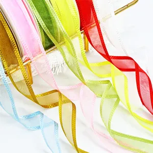 Rubans en organza transparents colorés avec bord satiné pour emballage cadeau et gâteau