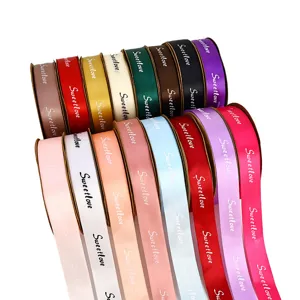 Colorful satin ribbons printed with Sweetlove text, perfect for gift box and bouquet decor.
