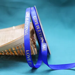 1cm blue grosgrain ribbon gold stamped love ribbon gift wrapping for party decor us