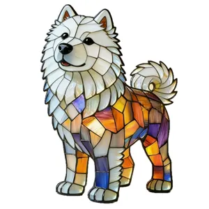 Statuetta di cane Samoiedo in resina stile vetro colorato, luce notturna LED