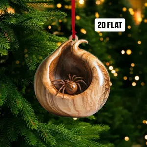 Detailreiches flaches 2D-Acryl-Weihnachtssiegel mit Holzmaserung und Spinnenmuster