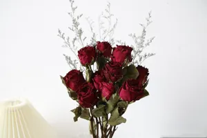 Natural dried red rose bouquet vintage floral arrangement for home decor photography props gift