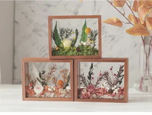 Cadre photo creux en bois massif acrylique fleurs séchées stabilisées kit DIY déco