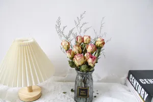 Natural air-dried rose bouquet in glass vase retro home decor photography prop aesthetic gift