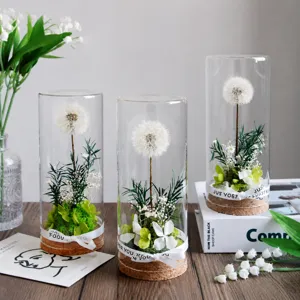 Preserved Real Dandelion Dried Flower Glass Cover Desktop Ornament Romantic Gift Glass Bottle Botanical Decor