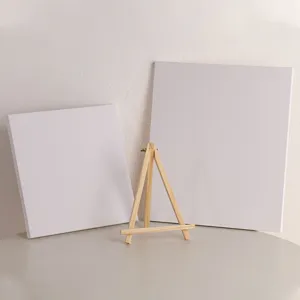 Blank stretched canvas and mini wooden easel set for DIY painting art craft display.