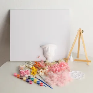 3D French oil painting preserved flower DIY craft kit with canvas easel and paints for home art