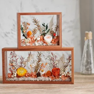 Cadre Photo Creux en Bois Massif Panneau en Acrylique Fleurs Séchées Fleur Préservée Kit de Matériel DIY Décoration de Bureau Cadeau