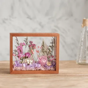 Cadre photo 3D en bois massif avec fleurs séchées préservées super cadeau déco maison.