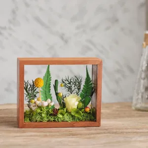 Cadre photo creux stéréoscopique en bois massif avec fleurs séchées préservées DIY.