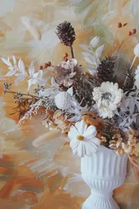 Exquisite French oil painting style dried flower bouquet with wall vase DIY material kit.