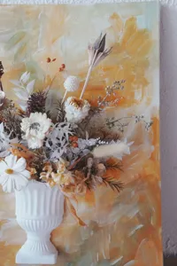 Detail view of 3D French oil painting dried flower wall vase DIY kit, elegant floral decor art.