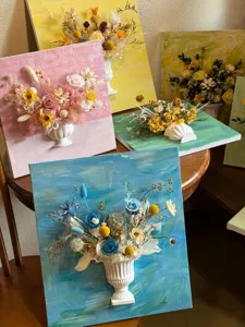 3D French oil painting preserved flower wall vase DIY kit, handmade creative decor display.