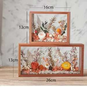 DIY handmade preserved flower hollow photo frame set, wooden home decor ornament gift.