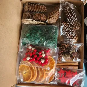 Kerst DIY dennenappel kaneel sinaasappelschijfjes bessen materiaalpakket geschenkdoos