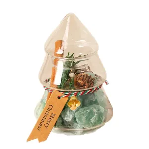 Caja de regalo de piedra de aromaterapia de tarro de cristal de árbol de Navidad con cristal verde.