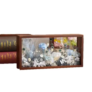 Preserved flowers dried flower solid wood hollow photo frame home decor gift desktop