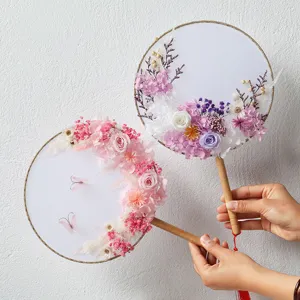 Handheld Fan Dried Flower DIY Material Pack Preserved Floral Art Chinese Style Craft Kit Gift For Mother Teacher Day